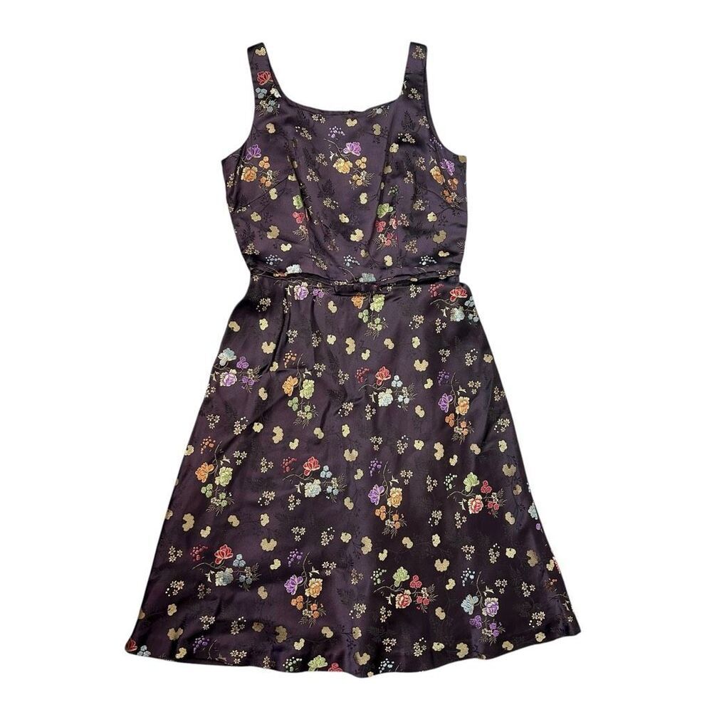 Vintage Yves Cossette Depeche Mode Midi Dress size 6 Black Asian Floral y2k 90s - Picture 3 of 16